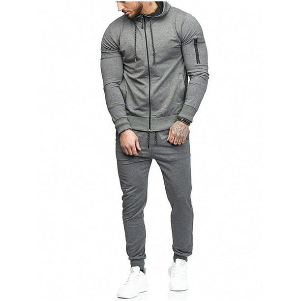 Mens Athletic 2 Piece Sports Set Full Zip Long Sleeve Casual Tracksuit Sets